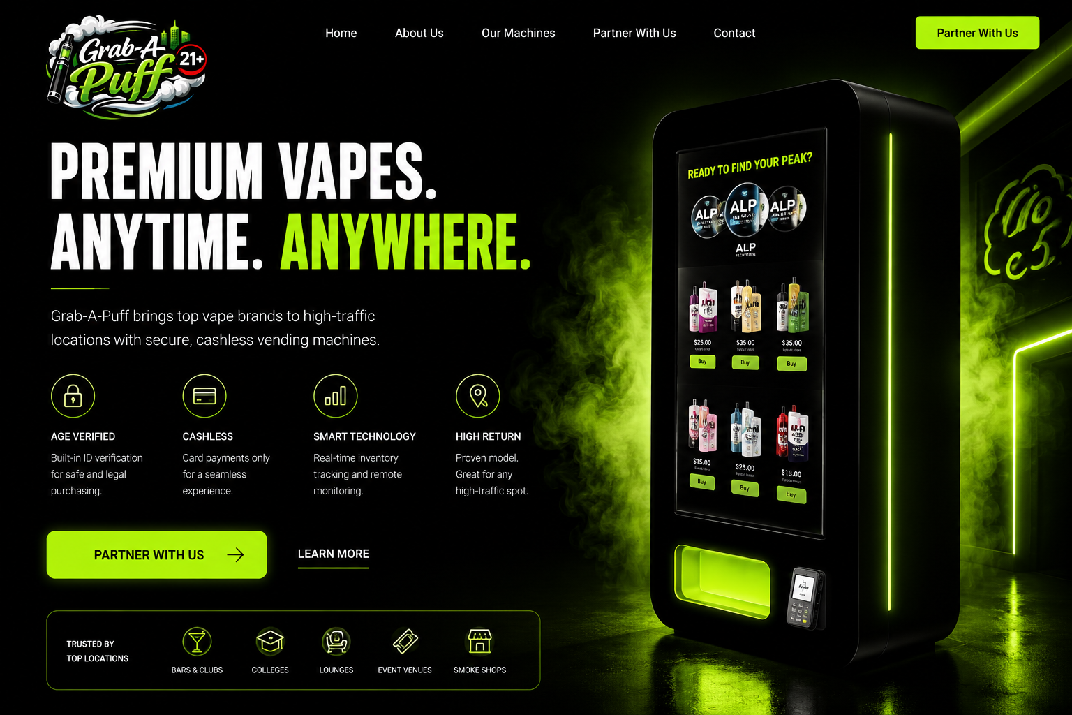 Grab-A-Puff premium vape vending landing page